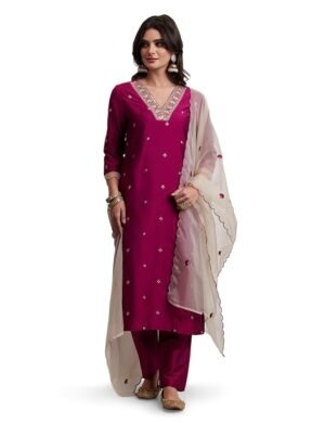 Amazon Brand - Myx Women's Embroidered Kurta Pant Set with Dupatta | Salwar Suit Set (Available in Plus Sizes)